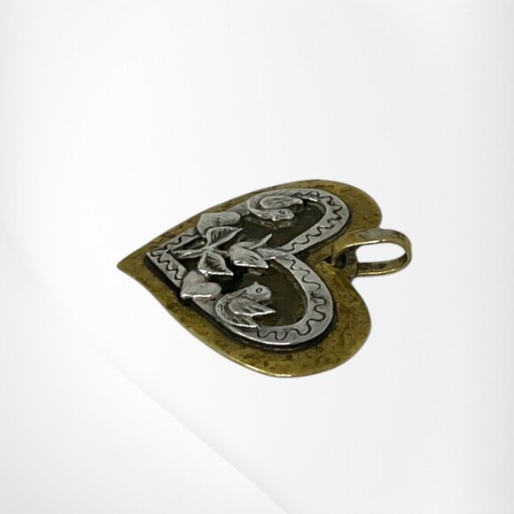Vintage RARE Retired Jeep Collins Brass & Sterling Handmade Dove Heart Pendant - Picture 7 of 13